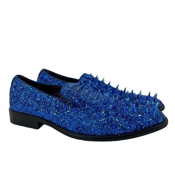 After Midnight Men’s Royal Blue “Ultra Spikes” Sequined Dress Loafer Shoes - Picture 1 of 15